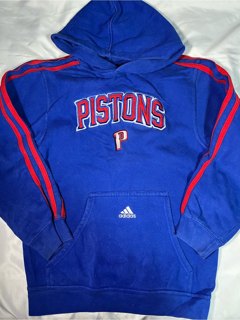 Vtg Adidas Detroit Pistons Hoodie Youth M 10/12 Blue Red Embroidered NBA